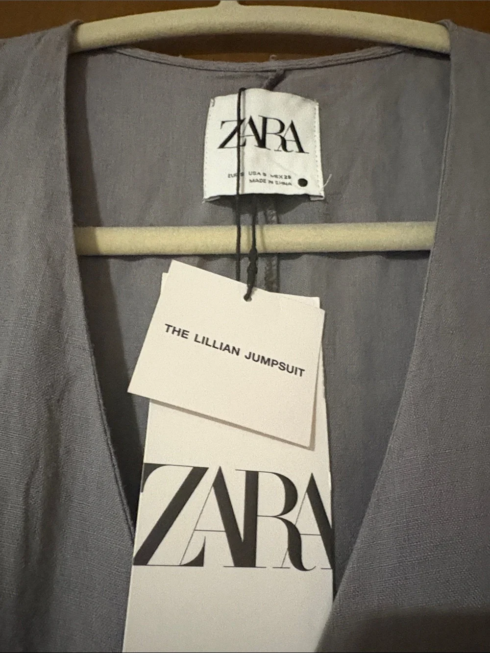 ZARA Gray Linen-Blend Button Front Jumpsuit